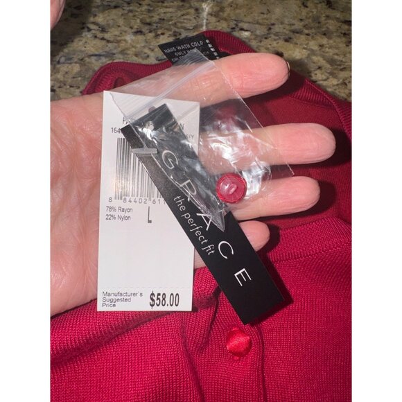 NWT Grace The Perfect Fit Red Bugtton Cardigan Sweater L City Preppy Academic - Picture 6 of 10